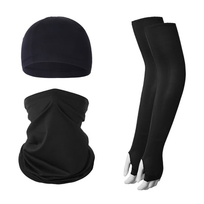 2 Sets Black Cooling UV Protection Set - 2 Skull Cap, 2 Neck Gaiter & 4 Arm Sleeves for Outdoor Sports