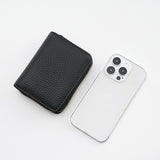 Grey Compact RFID Genuine Leather Wallet for Women - Secure Zipper Card Holder & Coin Purse