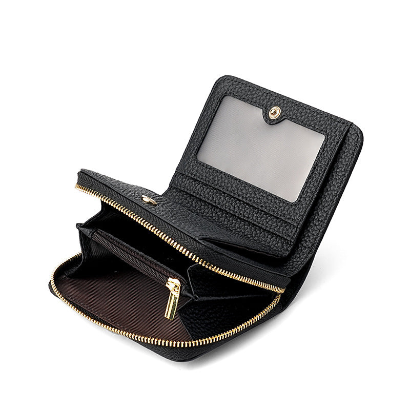 Grey Compact RFID Genuine Leather Wallet for Women - Secure Zipper Card Holder & Coin Purse