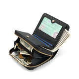 Grey Compact RFID Genuine Leather Wallet for Women - Secure Zipper Card Holder & Coin Purse