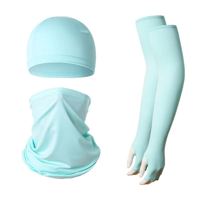 2 Sets Light Blue Cooling UV Protection Set - 2 Skull Cap, 2 Neck Gaiter & 4 Arm Sleeves for Outdoor Sports
