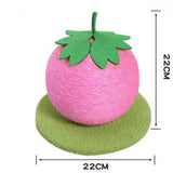 Pink Strawberry And Green Base Fun Fruit Shaped Sisal Cat Scratcher Ball - Durable Scratching Toy with Stable Base - Front View