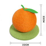 Orange Orange And Green Base Fun Fruit Shaped Sisal Cat Scratcher Ball - Durable Scratching Toy with Stable Base - Front View