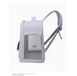 Grey Spacious Pet Carrier Backpack with Clear Window - Comfortable Travel Bag for Cats & Small Dogs - Close-Up Angle