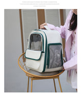 Beige And Yellow Spacious Pet Carrier Backpack with Clear Window - Comfortable Travel Bag for Cats & Small Dogs