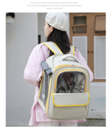 Beige And Green Spacious Pet Carrier Backpack with Clear Window - Comfortable Travel Bag for Cats & Small Dogs