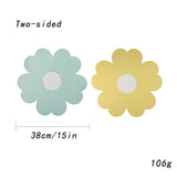 Blue Background With White Heart + Blue Background Set of 6 Reversible Flower Shaped Placemats - Waterproof PU Leather Dining Table Mats