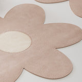 Blue Background With White Heart + Blue Background Set of 6 Reversible Flower Shaped Placemats - Waterproof PU Leather Dining Table Mats - Rear View