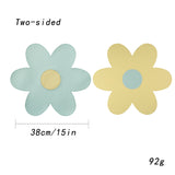 Blue Background With Yellow Heart + Yellow Background With Blue Heart Set of 6 Reversible Flower Shaped Placemats - Waterproof PU Leather Dining Table