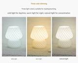 White Retro Swirl Glass Mushroom Table Lamp - USB Powered 3-Level Dimmable Bedside Accent Light - 45-Degree Angle