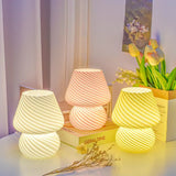 Yellow Retro Swirl Glass Mushroom Table Lamp - USB Powered 3-Level Dimmable Bedside Accent Light - Front View