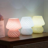 Yellow Retro Swirl Glass Mushroom Table Lamp - USB Powered 3-Level Dimmable Bedside Accent Light - Side View