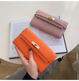 Black Elegant Women's Turn Lock Long Wallet - Black PU Leather Clutch Purse with Card Slots & Zipper Pocket - 45-Degree Angle