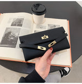 Black Elegant Women's Turn Lock Long Wallet - Black PU Leather Clutch Purse with Card Slots & Zipper Pocket
