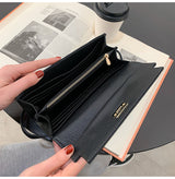 Black Elegant Women's Turn Lock Long Wallet - Black PU Leather Clutch Purse with Card Slots & Zipper Pocket - Low Angle