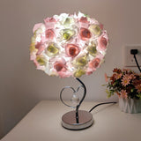 Beige Roses And Silver Base Romantic Red Rose Flower Table Lamp - Crystal Heart Accent Bedside Night Light - Rear View