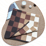 Black,Grey And Beige Unisex Retro Checkered Knit Scarf - Soft Thick Winter Shawl Wrap - Top-Down View