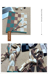 Black,Grey And Beige Unisex Retro Checkered Knit Scarf - Soft Thick Winter Shawl Wrap - Close-Up Angle