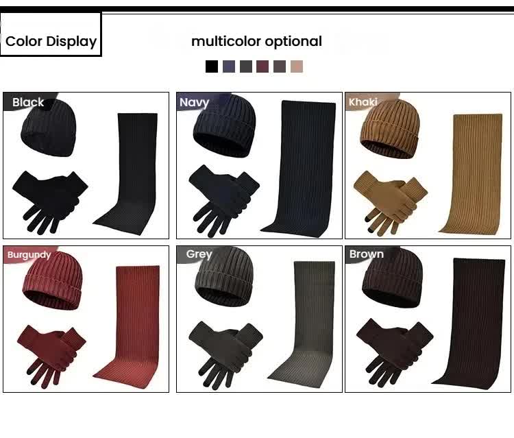 Coffee Men's 3-Piece Winter Warm Ribbed Knit Beanie Hat Scarf and Gloves Set