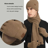 Coffee Men's 3-Piece Winter Warm Ribbed Knit Beanie Hat Scarf and Gloves Set - Side View