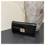 Black Elegant Women's RFID Blocking Long Wallet - PU Leather Clutch Purse with Clasp