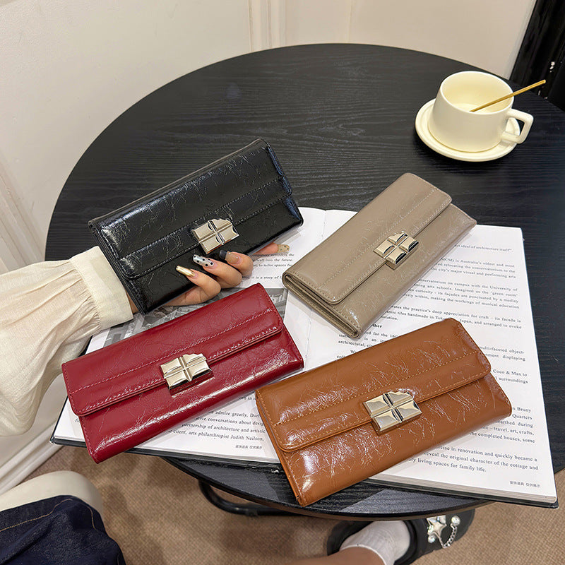 Black Elegant Women's RFID Blocking Long Wallet - PU Leather Clutch Purse with Clasp