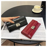 Black Elegant Women's RFID Blocking Long Wallet - PU Leather Clutch Purse with Clasp - Rear View