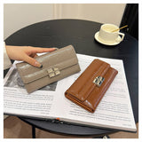 Black Elegant Women's RFID Blocking Long Wallet - PU Leather Clutch Purse with Clasp