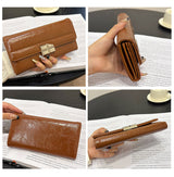 Brown Elegant Women's RFID Blocking Long Wallet - PU Leather Clutch Purse with Clasp - 45-Degree Angle