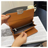 Brown Elegant Women's RFID Blocking Long Wallet - PU Leather Clutch Purse with Clasp
