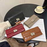 Beige Elegant Women's RFID Blocking Long Wallet - PU Leather Clutch Purse with Clasp - Side View
