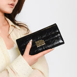 Beige Elegant Women's RFID Blocking Long Wallet - PU Leather Clutch Purse with Clasp - Top-Down View