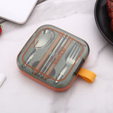 2 Sets Orange And Grey Portable Stainless Steel Cutlery Set -  Reusable Utensils (2 Fork, 2 Spoon, 2 pairs of Chopsticks) with Compact Travel Case - Front View