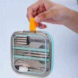 2 Sets Orange And Grey Portable Stainless Steel Cutlery Set -  Reusable Utensils (2 Fork, 2 Spoon, 2 pairs of Chopsticks) with Compact Travel Case