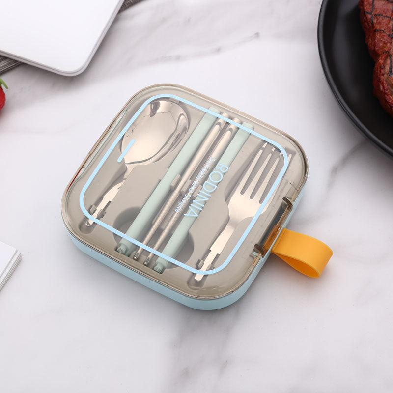 2 Sets Blue And Grey Portable Stainless Steel Cutlery Set -  Reusable Utensils (2 Fork, 2 Spoon, 2 pairs of Chopsticks) with Compact Travel Case