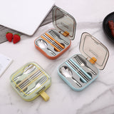 2 Sets Blue And Grey Portable Stainless Steel Cutlery Set -  Reusable Utensils (2 Fork, 2 Spoon, 2 pairs of Chopsticks) with Compact Travel Case - Side View