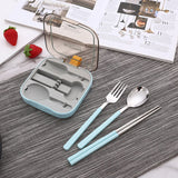 2 Sets Blue And Grey Portable Stainless Steel Cutlery Set -  Reusable Utensils (2 Fork, 2 Spoon, 2 pairs of Chopsticks) with Compact Travel Case - Top-Down View
