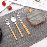 2 Sets Blue And Grey Portable Stainless Steel Cutlery Set -  Reusable Utensils (2 Fork, 2 Spoon, 2 pairs of Chopsticks) with Compact Travel Case - 45-Degree Angle