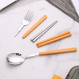 2 Sets Blue And Grey Portable Stainless Steel Cutlery Set -  Reusable Utensils (2 Fork, 2 Spoon, 2 pairs of Chopsticks) with Compact Travel Case - Rear View