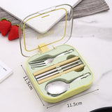 2 Sets Green Portable Stainless Steel Cutlery Set -  Reusable Utensils (2 Fork, 2 Spoon, 2 pairs of Chopsticks) with Compact Travel Case