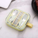 2 Sets Green Portable Stainless Steel Cutlery Set -  Reusable Utensils (2 Fork, 2 Spoon, 2 pairs of Chopsticks) with Compact Travel Case - Front View