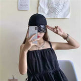 Black Stylish Aviator Goggle Baseball Cap - Unisex Outdoor Cotton Sun Hat - Side View