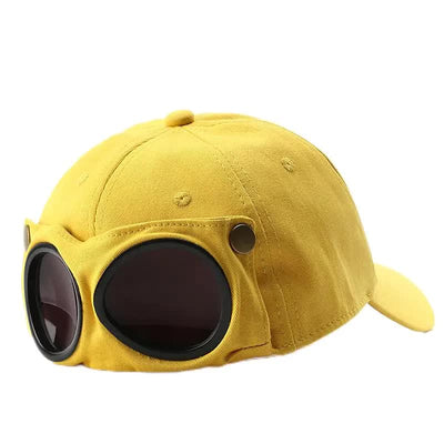 Yellow Stylish Aviator Goggle Baseball Cap - Unisex Outdoor Cotton Sun Hat