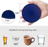 Dark Blue and Black Geometric Silicone Drink Coasters Set (6 Pack) with Holder - Non-Slip Table Protectors - Top-Down View