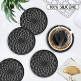 Dark Blue and Black Geometric Silicone Drink Coasters Set (6 Pack) with Holder - Non-Slip Table Protectors - Rear View