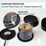 Grey and Black Geometric Silicone Drink Coasters Set (6 Pack) with Holder - Non-Slip Table Protectors