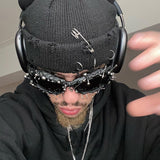 Black Edgy Punk Rock Spiked Sunglasses - Statement Goth Studded Eyewear - Rear View