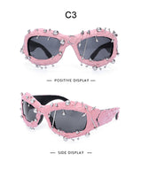 Pink Edgy Punk Rock Spiked Sunglasses - Statement Goth Studded Eyewear - Front View