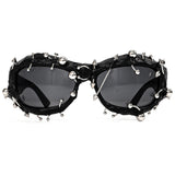 Pink Edgy Punk Rock Spiked Sunglasses - Statement Goth Studded Eyewear