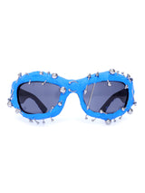 Blue Edgy Punk Rock Spiked Sunglasses - Statement Goth Studded Eyewear